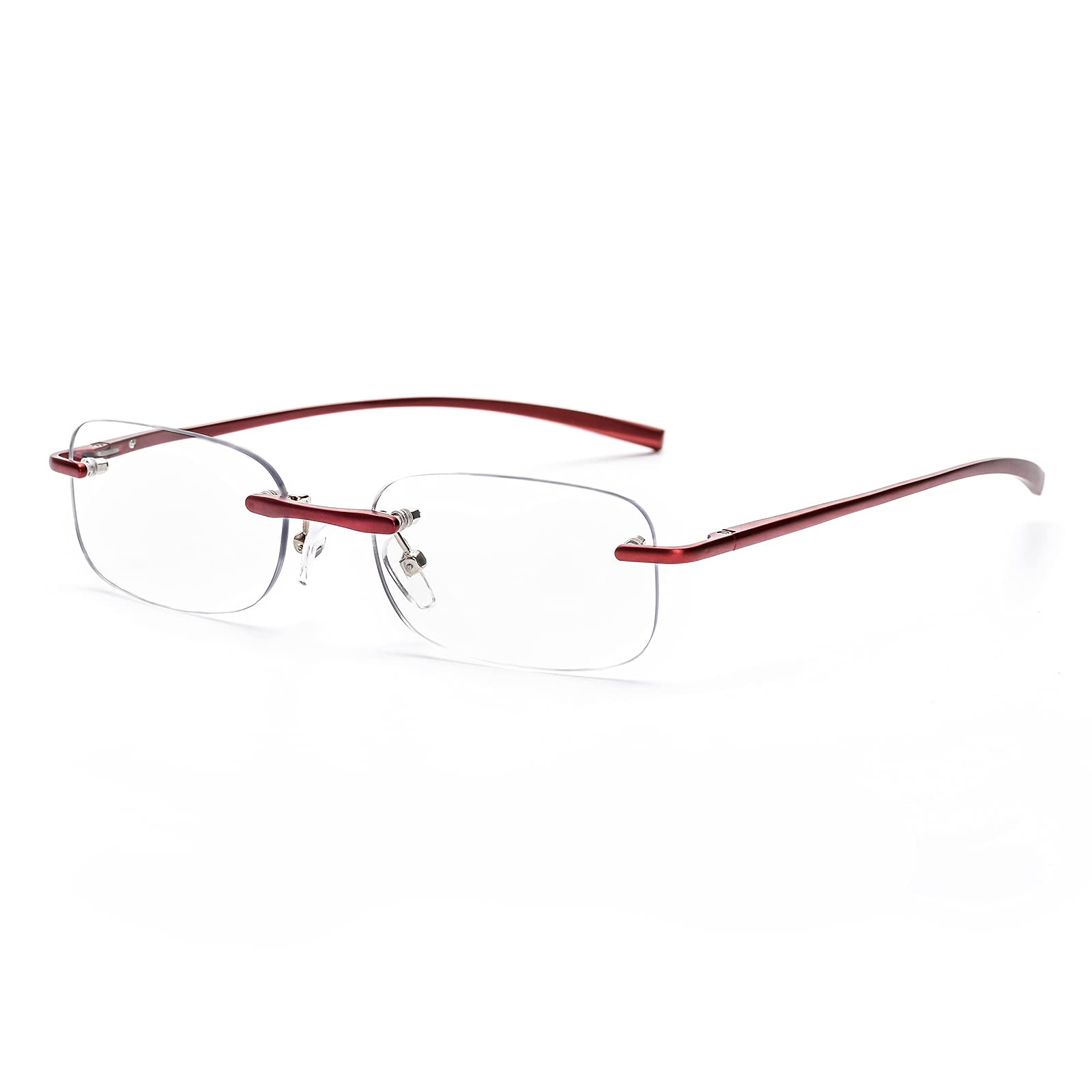 ZUVGEES Rimless Clear Reading Glasses Blue Light Blocking Readers for Men and Women (Red, 1.00) - Image 2