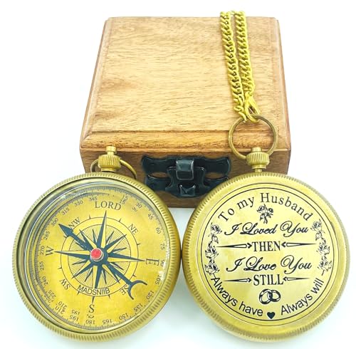 Brújula antigua grabada con caja de madera MADSNIIB miniatura 3