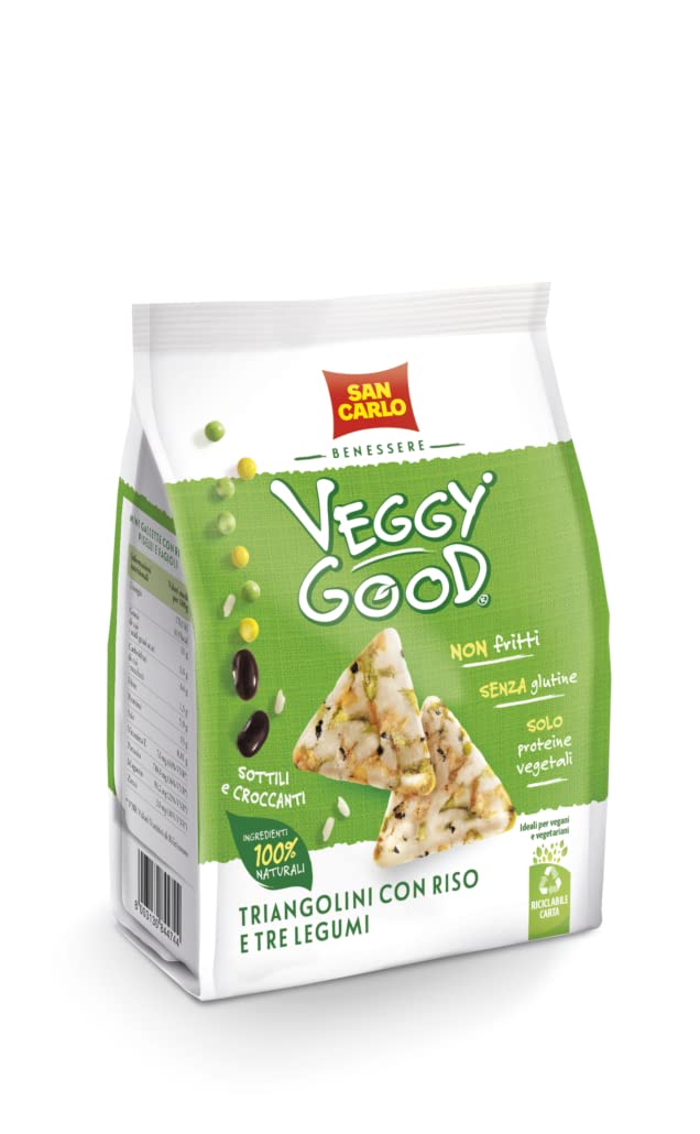 8X San Carlo Benessere Veggy Good Mini Gallette a Forma di Triangolini con Riso e Tre Legumi 65g - Snack Vegano e Senza Glutine [CAIYA® BOX da 8 Confezioni]