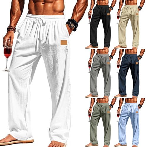 Thatrich Baggy Beach Pants for Men Parachute Linen Beach Yoga Quick Dry Sweatpants Joggers Casual Lightweight Summer Trousers - Main Image