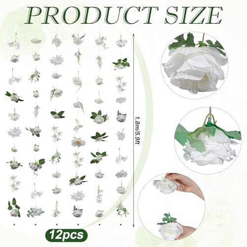 Image of Suncalla 12 Pcs 70.8 ft Wildflower Garland Pre Strung Artificial Hanging Flower Vine Backdrop Decor from Ceiling Floating Silk Floral Garland for Garden Wedding Bridal Shower(Boho,White)