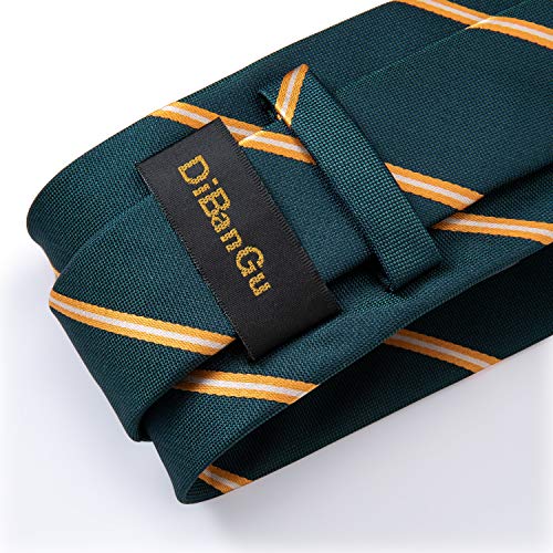 Dibangu Men's Stripe Tie Silk Woven Necktie Pocket Square Cufflink Set Formal Business Prom Wedding (Green Gold) #TOP4