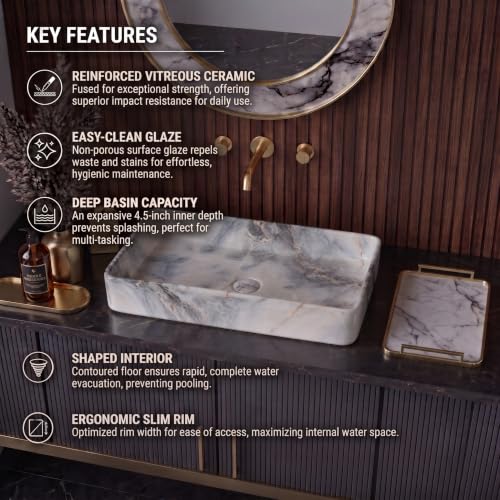 Image of Designer Table Top Wash Basin | Wash Basin Countertop | Over Counter Ceramic Bathroom Sink | Vessel Sink Basin | Wash Basin For Bathroom | Bathroom Sink (24 x 14 x 5 Inch) (Designer Blue)