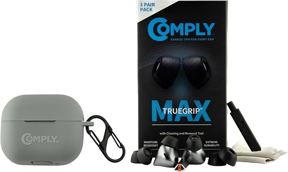 Comply Silicone Case Bundle with TrueGrip MAX Premium Memory Foam Replacement Earbud Tips for Samsung Galaxy Buds3 Pro, Black, Small, 3 Pairs, Durable Protective Cover for Wireless Earbuds
