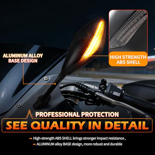Motorcycle LED Turn Signal Rear View Mirrors with Arrow Compatible with Honda Suzuki Racing Bike Sport Bike