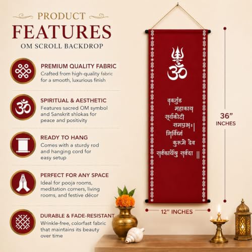 Image of SpecialYou Ganpati Decoration Setup for Home with OM Fabric Scroll Backdrop Cloth for Decoration Pooja, Wall Decor Items for Living Room, Back Drop Curtain for Decorations