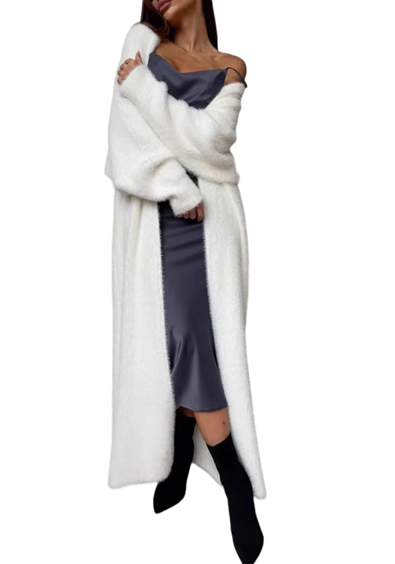 NRHTYE Womens Fuzzy Long Cardigan Sweaters Oversized Open Front Knit Fluffy Cardigans Fall Winter Maxi Duster Coat