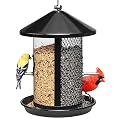 Kingsyard Metal Bird Feeder for Outdoor Hanging - Weather Resistant Chew-Proof Wild Bird Feeder with Dual Chamber of 4 lbs Capacity for Mixed Seeds, Black