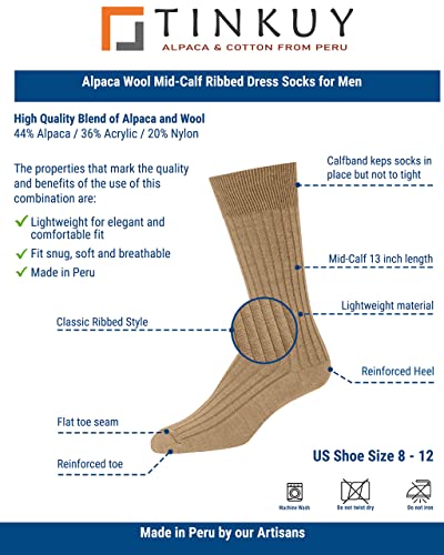 TINKUY PERU Ribbed Socks, Mid-Length Alpaca Wool Smart Dress Socks for Men, One Size4