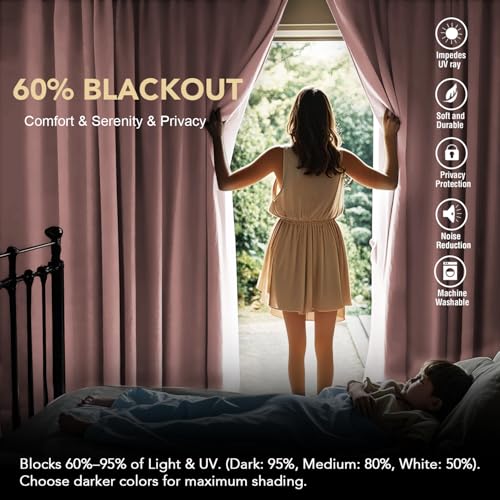 Image of H.VERSAILTEX Baby Pink Blackout Curtains for Living Room Thermal Insulated Window Treatment Panels Room Darkening Blackout Drapes Back Tab /Rod Pocket Bedroom Draperies, 52 x 102 Inch, 2 Panels
