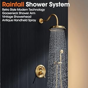 Antiquerainfallshowersystembathroomluxuryrainmixershowercombosetwithpressurebalancevalveshowerfaucetsetwithrainshowerheadandvintagehandheldspray9inchbrushedgold Urban Country Home Decor Antique rainfall shower system bathroom luxury rain mixer shower combo set with pressure balance valve shower faucet set with rain shower head and vintage handheld spray 9 inch brushed gold urban country home decor