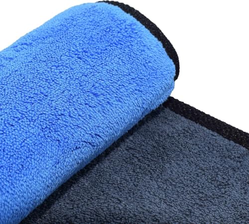 Image of Auto Hub Heavy Microfiber Cloth for Car Cleaning and Detailing, Double Sided, Extra Thick Plush Microfiber Towel Lint-Free, 800 GSM (Size 40cm x 40cm) /Pack of 5, Color: Blue