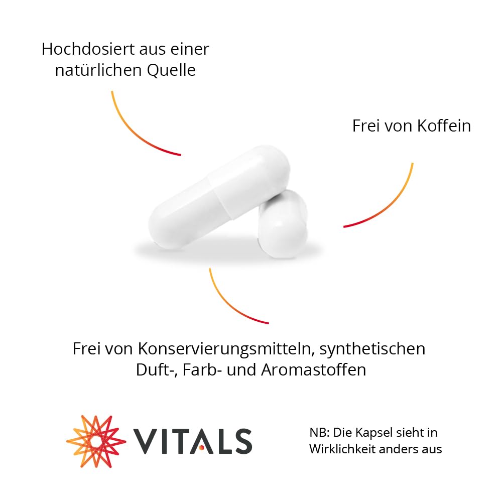 Vitals - L-Theanin 200 mg 60 Kapseln. Natürliches L-Theanin aus grünem Tee, Koffeinfrei