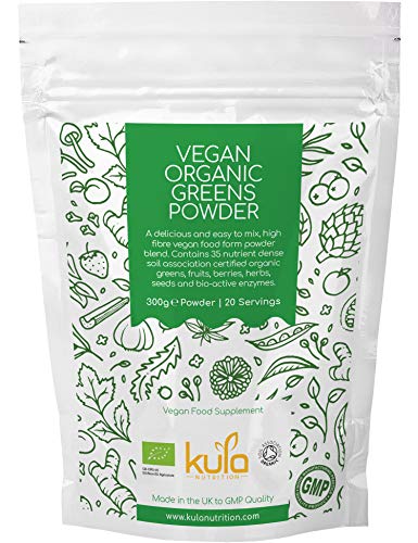 Kula Nutrition - Superfood organici in polvere – 300 g (20 dosi) – Mix Vegano Con Più Di 35 Alimenti Biologic: Orzo, Semi di Lino, Erba di Grano, Quinoa, Erba d’Orzo, Seagreens® e Molti Altri