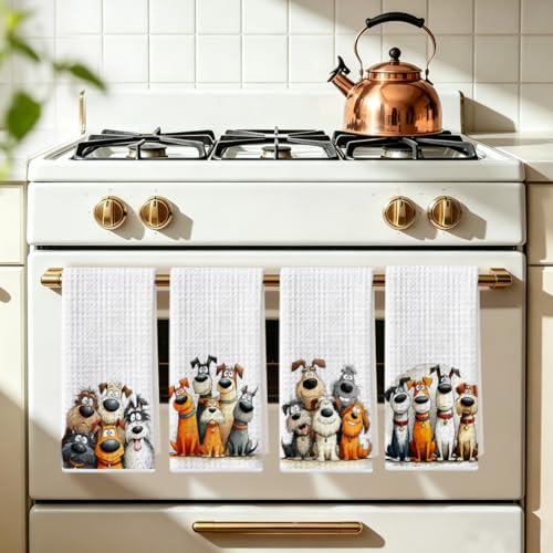 Image of 4 Pcs Cute Dog Kitchen Towels 24x14 Inch, Dogs Gifts Reusable Dish Towels for Kitchen Bathroom Decor, Waffle Weave Absorbent Hand Cloth Tea Towel, Cute Dog Lover Gifts for Women Mom Friend