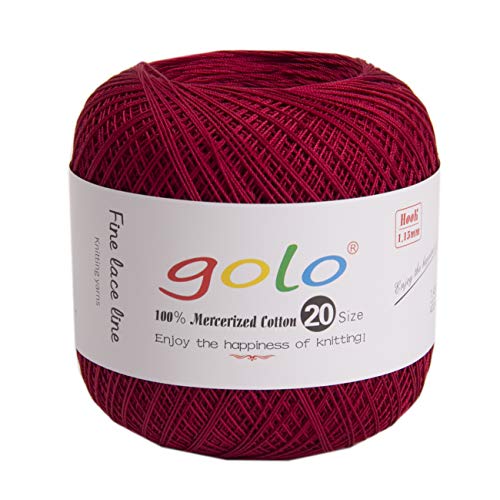 Image of golo Crochet Thread Size 20 Wine red Cotton Yarn for Hand Knitting 8-194