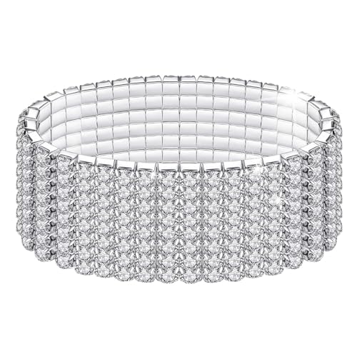 Kucheed Bracelets Extensibles en Strass, Bracelet Rivière en Diamants Étincelants, Bijoux de Mariage Empilables en Cristal Brillant pour Femm (A1)
