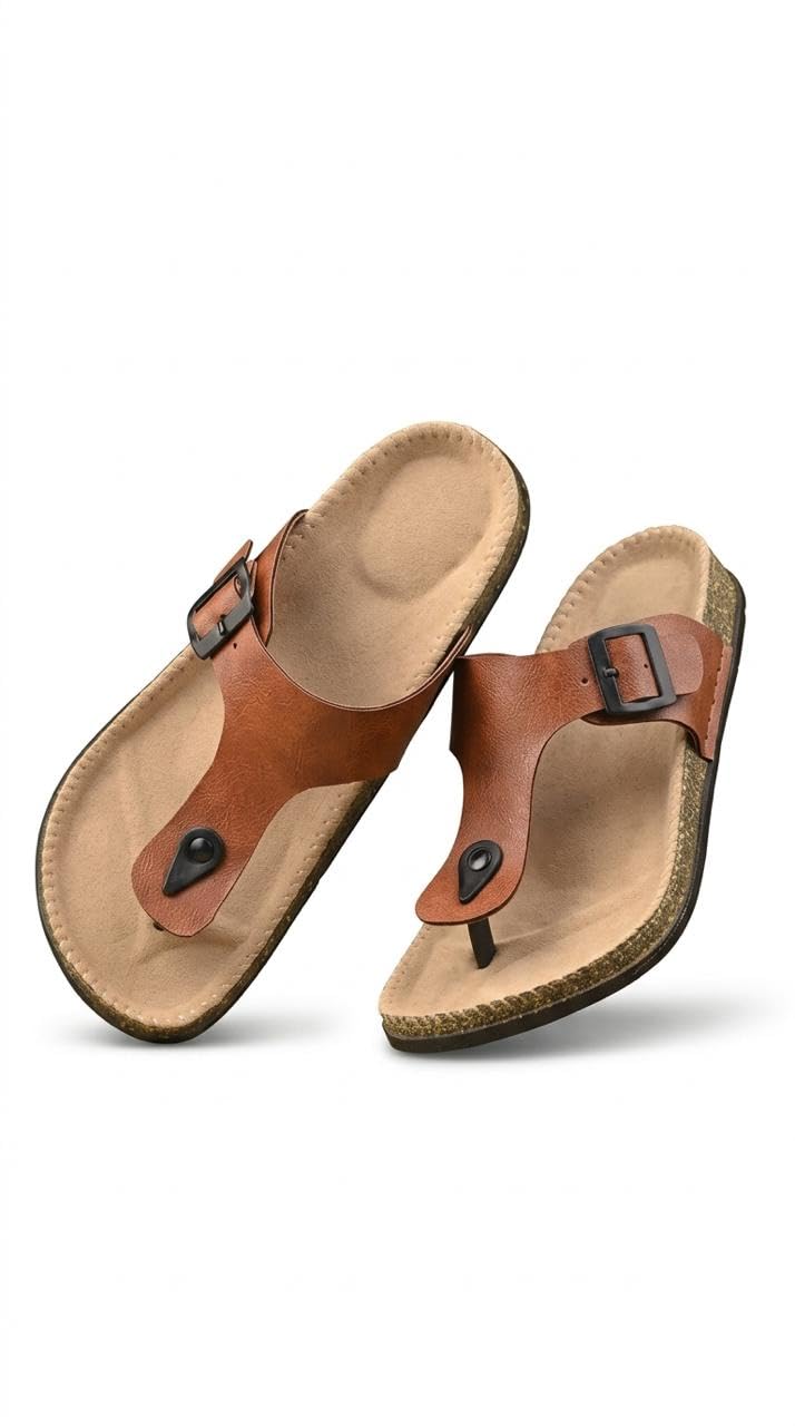 Men's Toe Ring Comfort Sandals with Adjustable Buckle Strap, Soft Cushioned Footbed, Anti-Slip Lightweight Sole, Black Brown Tan-image-33