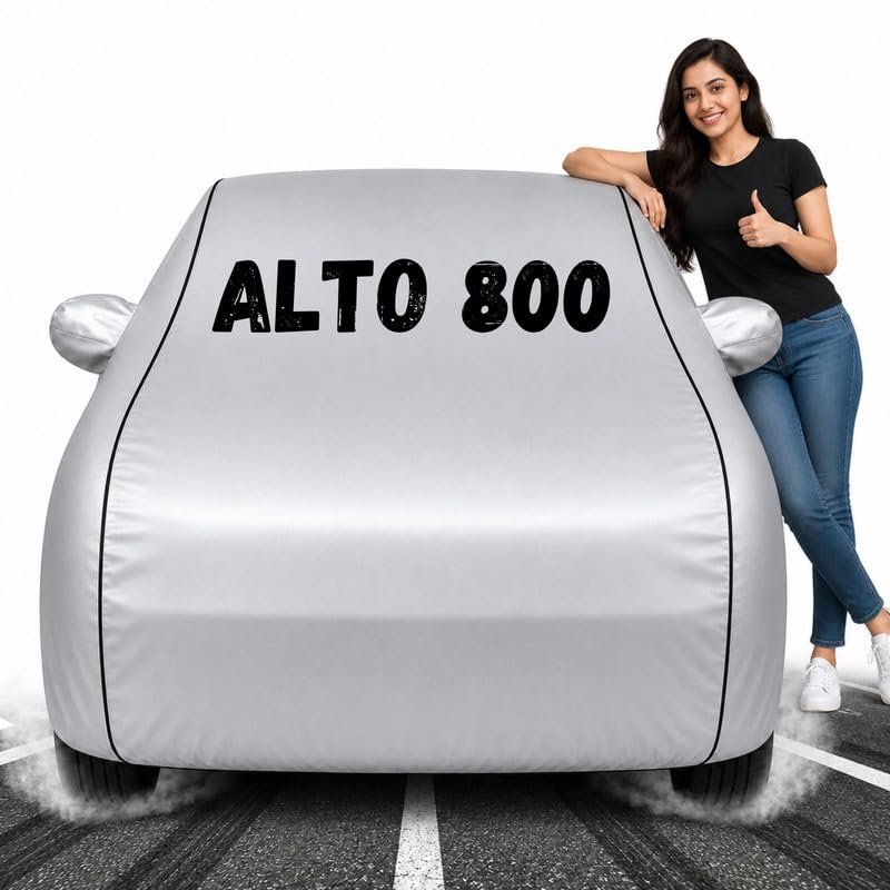 Image of Custom Fit Silver 100% Waterproof Alto 800 Car Cover | Polyester Car Body Covers for Rain & Sun | UV Protection, Dustproof, Scratch Resistant, Windproof, Heat Resistant