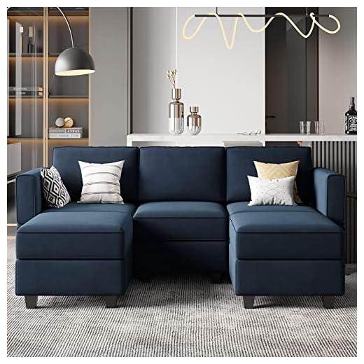 Belffin Modular Sectional Sofa with Double Chaise Velvet U Shaped Sofa Reversible Sectional Couch with Storage Blue
