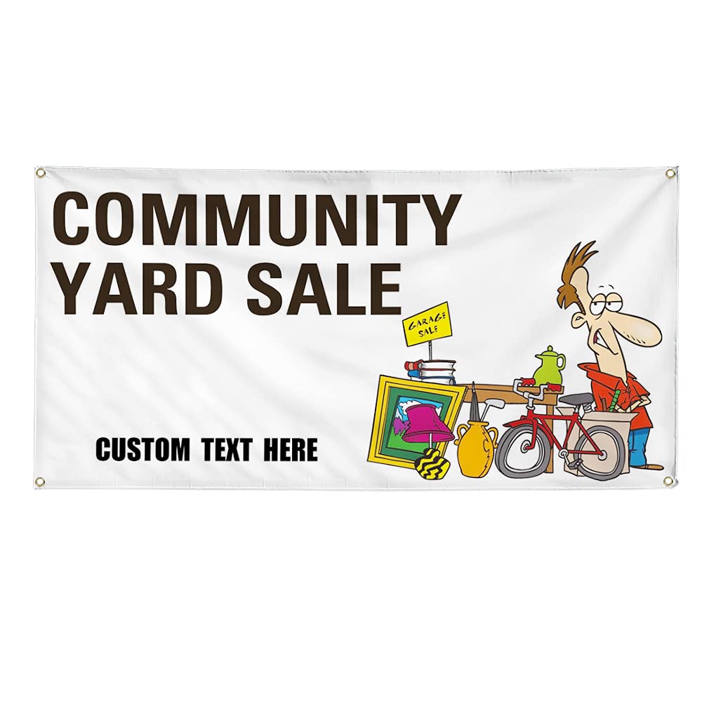 Custom Vinyl Banner Multiple Sizes Community Yard Sale #2 Advertising Printing Yard Sale Outdoor Weatherproof Industrial Yard Signs 4 Grommets