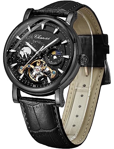 Image of FORSINING Men's Watch Luminous Starry Sky with Moon Phase Tourbillon, Mechanical Automatic Self-wind Fashion Watches, Stainless Steel Case Leather Belt Wristwatch