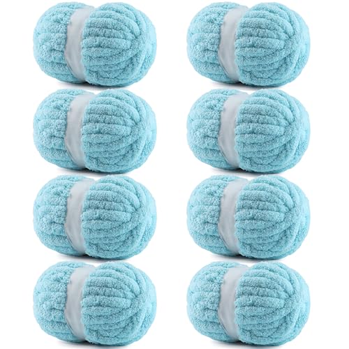 Image of 8 Pack Chunky Yarn for Hand Knitting - #10 Super Bulky Chenille Yarn, Fluffy Jumbo for Thick Hand-Knit Blankets, Scarves 25 Yds 7.94 Oz Each Skein (8, Lake Blue)