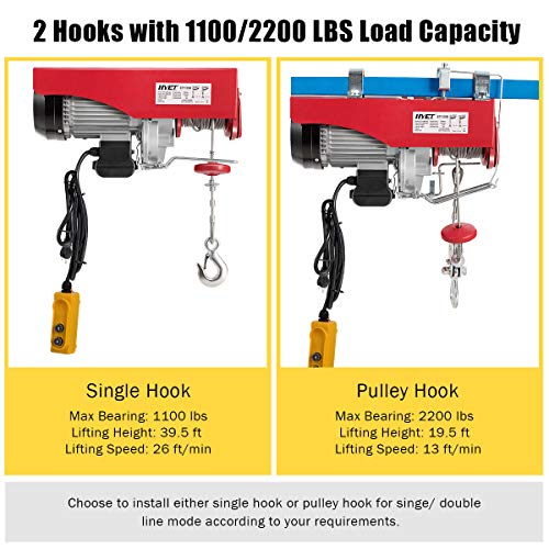 Goplus 2200 lbs Lift Electric Hoist Crane Remote Control Power System, Solid Carbon Steel Wire Overhead Crane Garage Ceiling Pulley Winch with Emergency Stop Switch