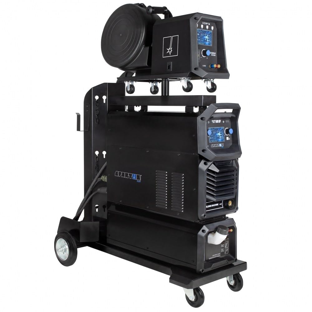 SPARTUS EasyMIG 500 DP LCD – Professionelles MIG/MAG Inverter-Schweißgerät IGBT mit Dual Pulse Synergie, Kühler, 4-Rollen-Drahtvorschub für Schweißen von Aluminium Stahl Edelstahl bis 500A 400V