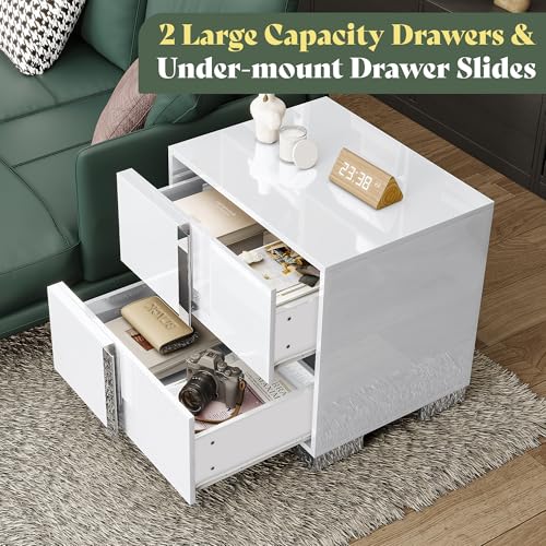 Image of AMERLIFE Nightstand Set of 2, 23.6'' Modern End Table with Drawers, High Gloss UV Finish, Electroplated Pull Handle, Bedside Table for Bedroom, White