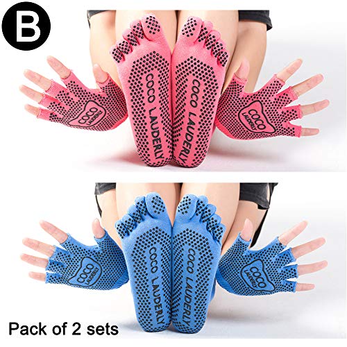 LORYLOLY 2 Set Calzini e Guanti Yoga Donna, Calze