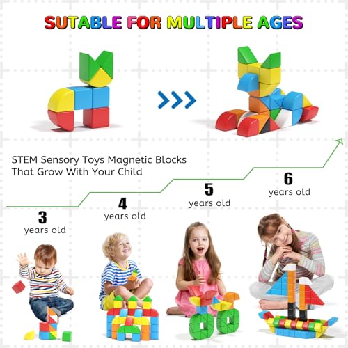 Image of Hiwawind 84pcs Magnetic Blocks,Toys for 3 Year Old Boys & Girls, Sensory Toys for Kids with Autism, STEM Preschool Montessori Toys for Toddlers 3-5, Christmas Toys Birthday Gifts for Grandkids