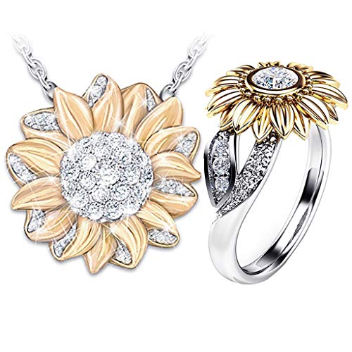 For Sale! LUORATA Women's Exquisite Choker Ring Set Floral Sunflower Necklace Pendant Sunflower Jewe...