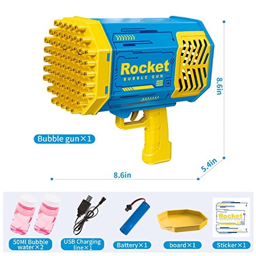 Rocket Bubble Gun Bubble Machine, 69 Holes Bubble Machine Gun With Lights And Bubble Solution, Summer Outdoor Toys For Kids Adults Birthday Wedding Party - Blue Bubble Blower #TOP5