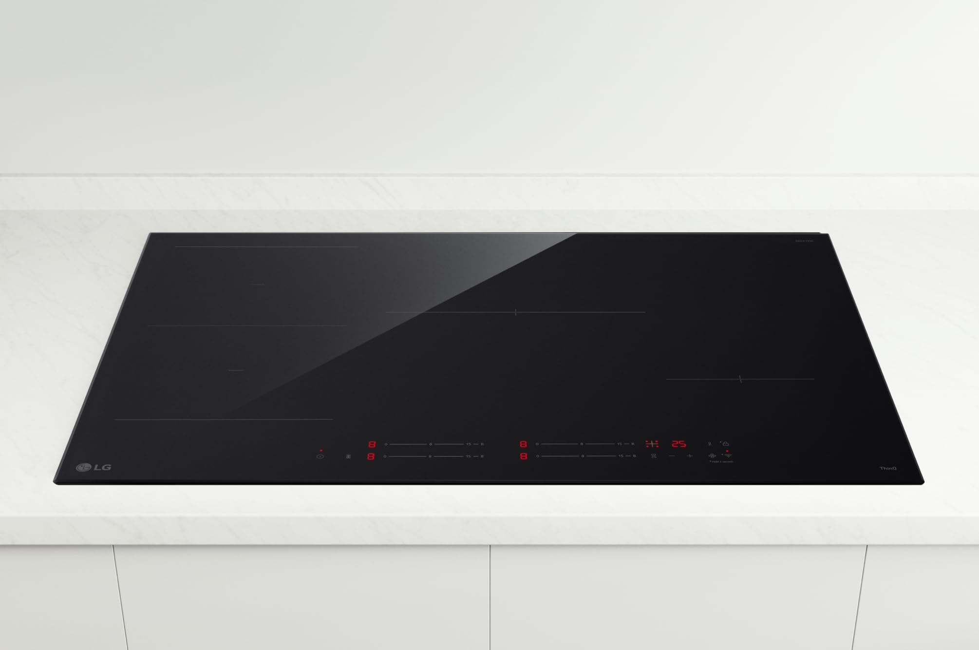 LG CI5Z3025BN Piano Cottura Induzione 75 cm, Potenza da 2.5 a 7.4kW, 4 Zone Totali, 1 Zona Flex, 15 Livelli di Potenza + Boost, Controlli Touch Slide Indipendenti, Wi-Fi, Vetro Ceramico, Nero