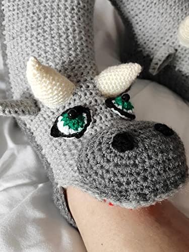 Funny Animal Knit Socks for Women Kids Crocodile Eating Foot Socks 3D Floor Socks (Gray Bull , Adults )