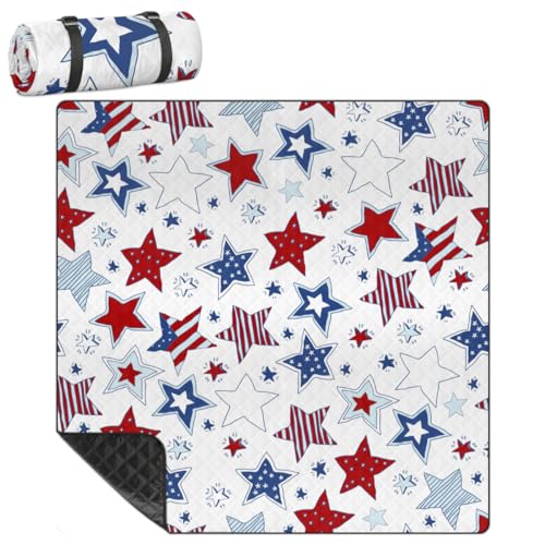 Mularoka Picknickdecke mit amerikanischer Flagge, Sterne, wasserdicht, sanddicht, faltbar, Stranddecke, 200,7 x 200,7 cm, extra groß, tragbar, waschbar, Outdoor-Matte für Camping, Park, Gras, Wandern,