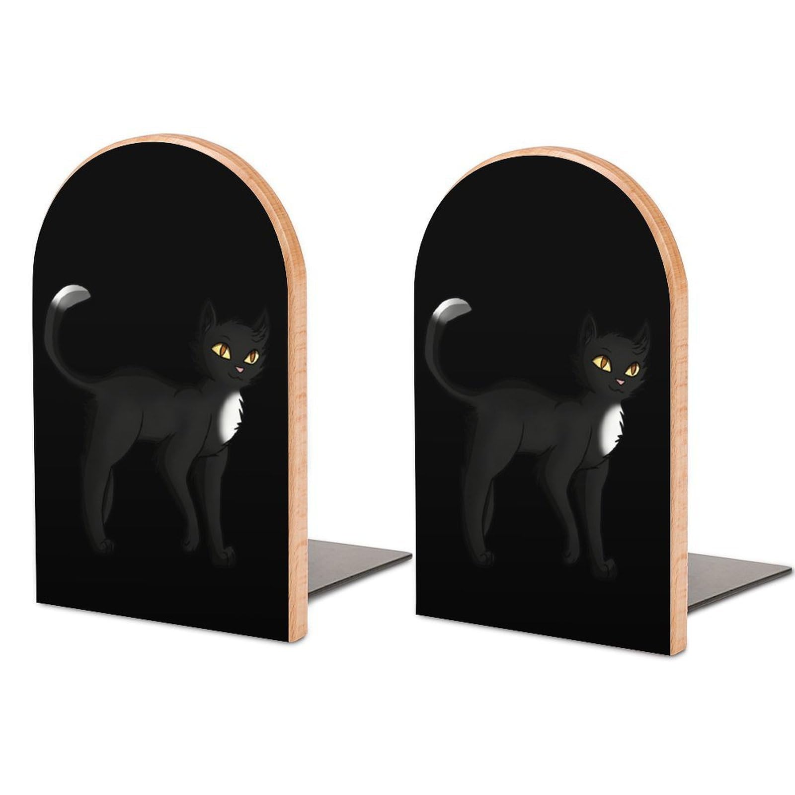 Black Cat Book Ends Wood Non-Slip Books Stand Book Holders Book Stopper Organizer for Shelves Home Office