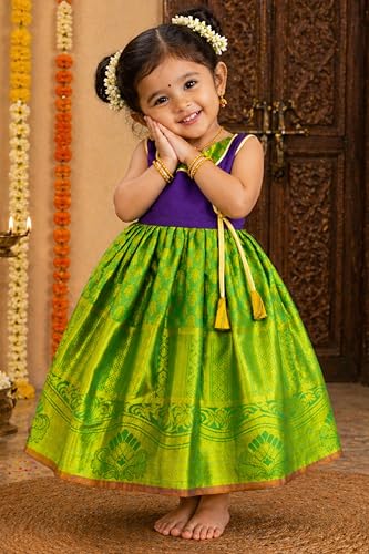 Image of TotzTouch Baby Girl Ethnic Wear Dress | Traditional South Indian Pattu Langa for Girls