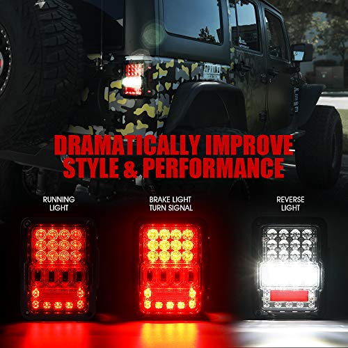 Image of Xprite 4D Clear LED Tail Lights Compatible with 2007-2018 Jeep Wrangler JK | Signal /Brake /Reverse /Running Light, EMC Build-In, ABS housing, PMMA Lens, Waterproof, DOT Approved, Plug N Play