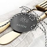 sendmoments Tischkarten Konfirmation personalisiert, Schiefer Aquamarin, 200er Set Anhänger rund mit Band, einzeln individualisiert mit den Namen der Gäste, Tischdeko