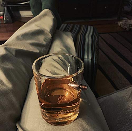 Lucky Shot - .308 Caliber - Whiskey Glasses With Bullet Stucks In Glass | Whiskey Lovers Gift For Men | Boyfriend Gift | Rocks Glasses | Original Handcrafted Embedded Bullet Barware (Set Of 4) (10 Oz) #TOP2