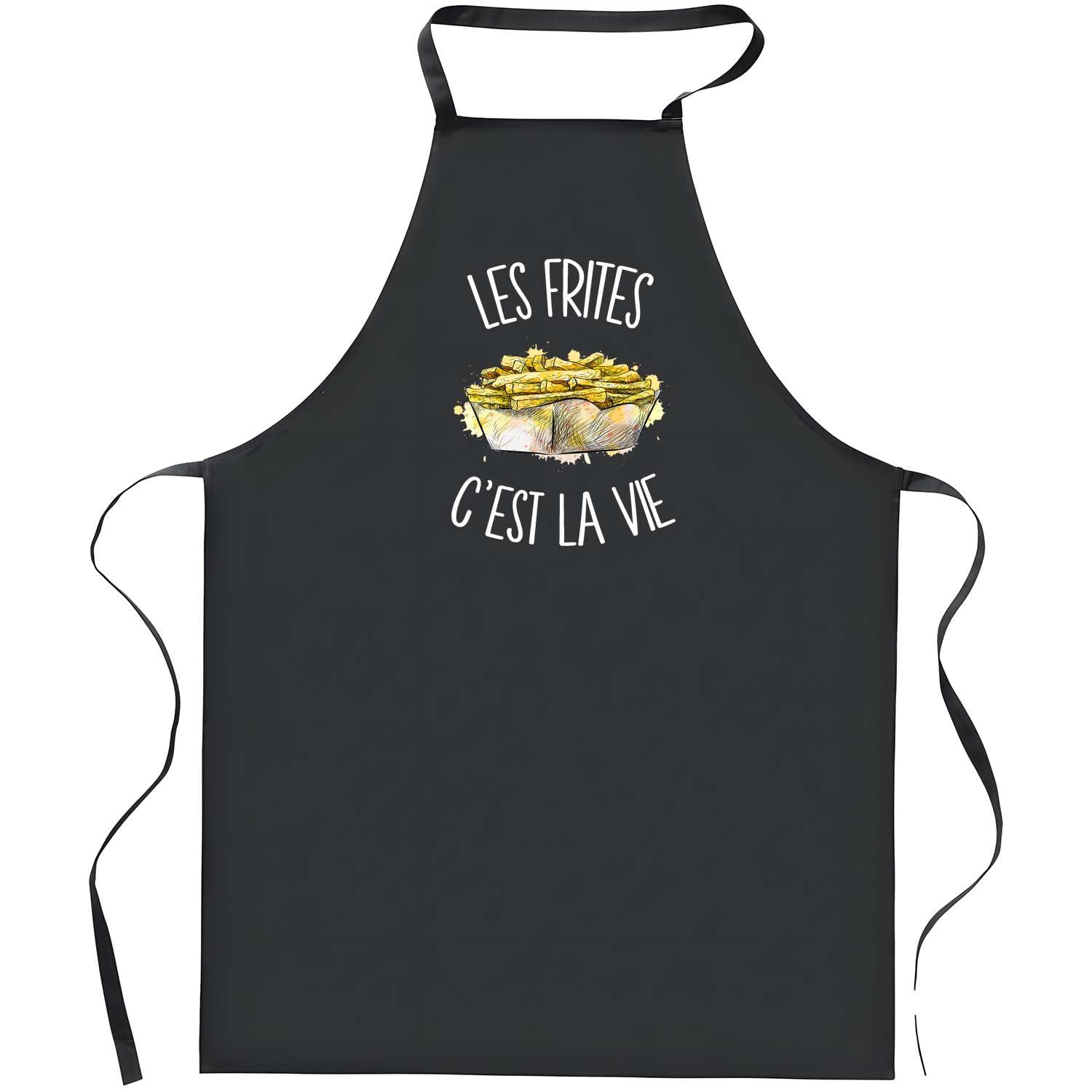 Planetee Delantal Negro Fritas Es la Vida| Ropa Protectora Blusa para Cocina Barbacoa, Jardinería, Tareas domésticas