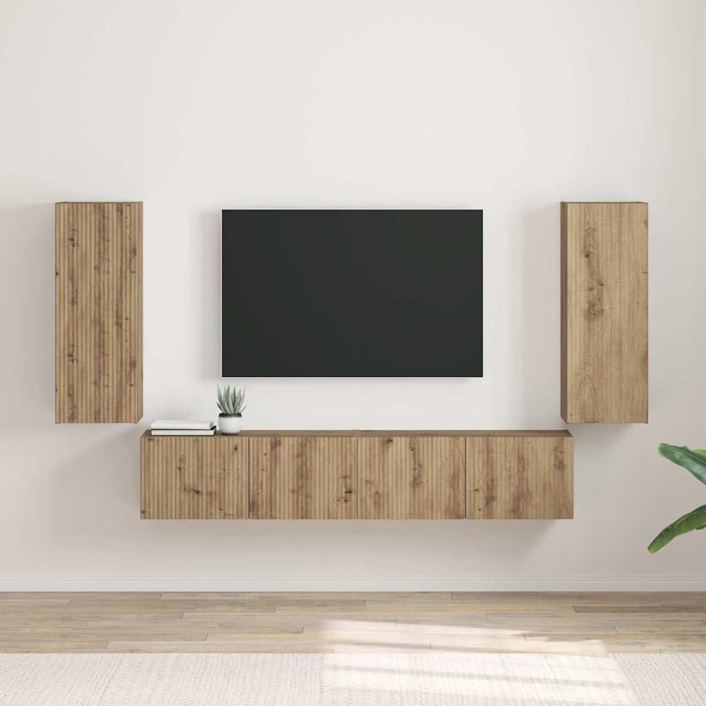 Meuble TV mural avec gestion des câbles en chêne pour éliminer le désordre