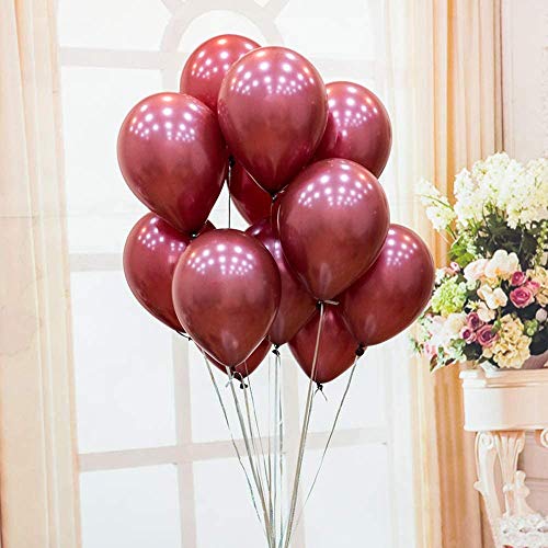 Image of AMFIN (Pack of 50) Burgandy Metallic Balloons with Matching Curling Ribbon for Birthday Decoration, Happy Birthday Balloons Decoration, Metallic Balloon Party Balloon,- Burgandy