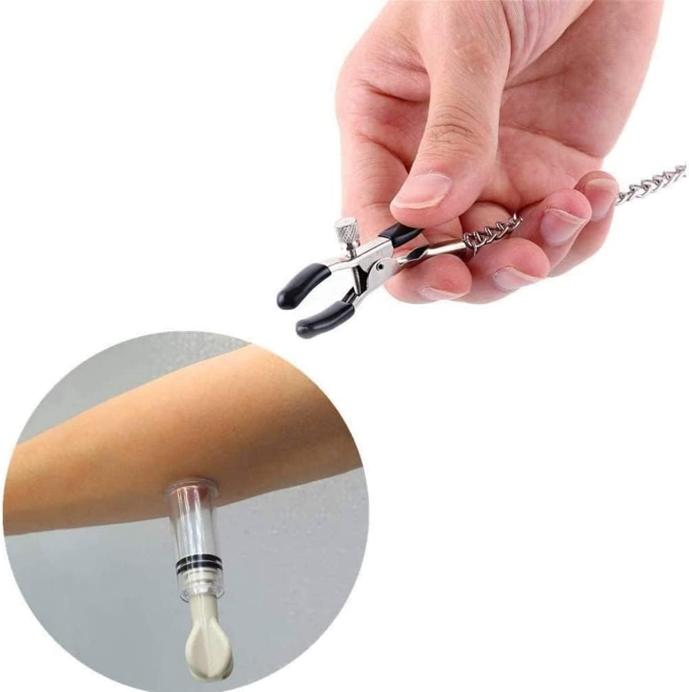 Nipple Clips Clamps and Nipple Suckers Adjustable Body Ring Body Clamps Body Ring Non-Piercing Chain Stainless Steel for Women Faux Body Jewelry (Black)