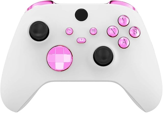 eXtremeRate Chrome Pink Replacement Buttons for Xbox Series S & Xbox Series X Controller, LB RB LT RT Bumpers Triggers D-pad ABXY Start Back Sync Share Keys for Xbox Series X/S Controller