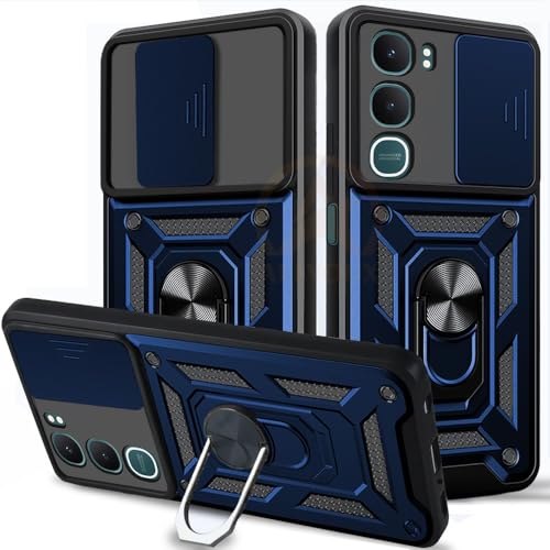 Image of Armor Bumper Back Cover Case for Vivo Y31 5G Rotating Camera Cover, Ring Holder & Kickstand | Heavy Duty & 360 Degree Protection Vivo Y31 5G Back Cover (Blue)