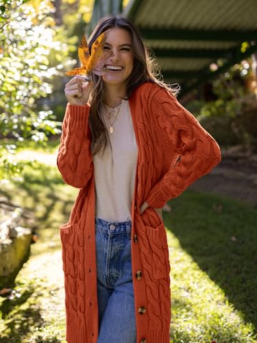 Image of PRETTYGARDEN Womens Cable Knit Button Long Cardigan Sweaters