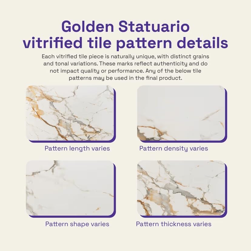 Image of Wakefit Baklava Dining Table - Golden Statuario - 6 Seater I Marble Finish I Vitrified Tile Top I Golden Statuario